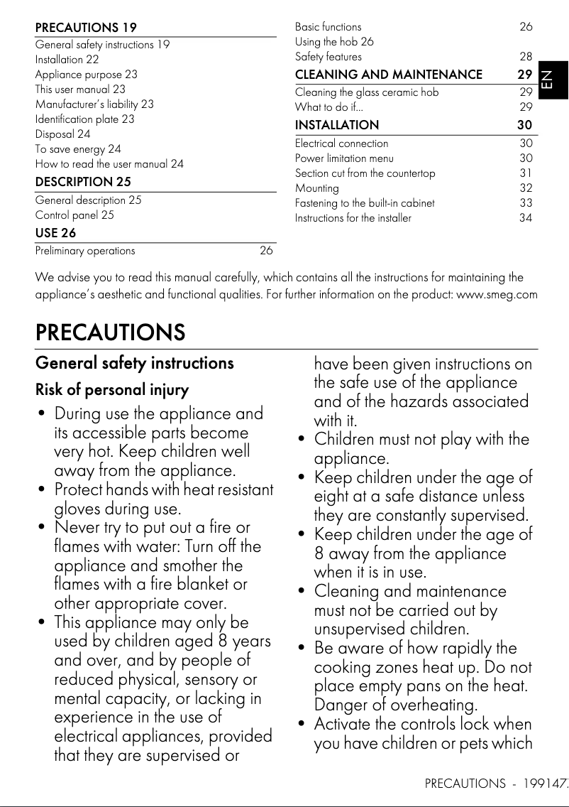 Página 1 del manual Manual de usuario Smeg SI1B2642D