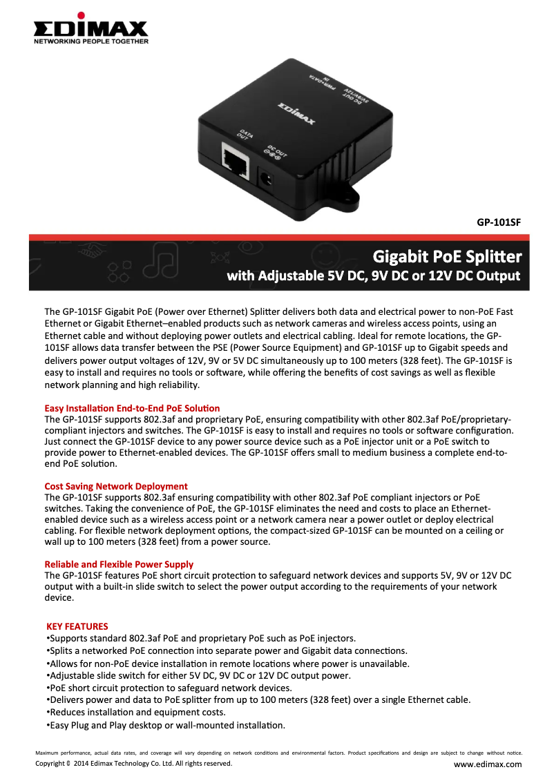 Page 1 de la notice Fiche technique Edimax GP-101SF