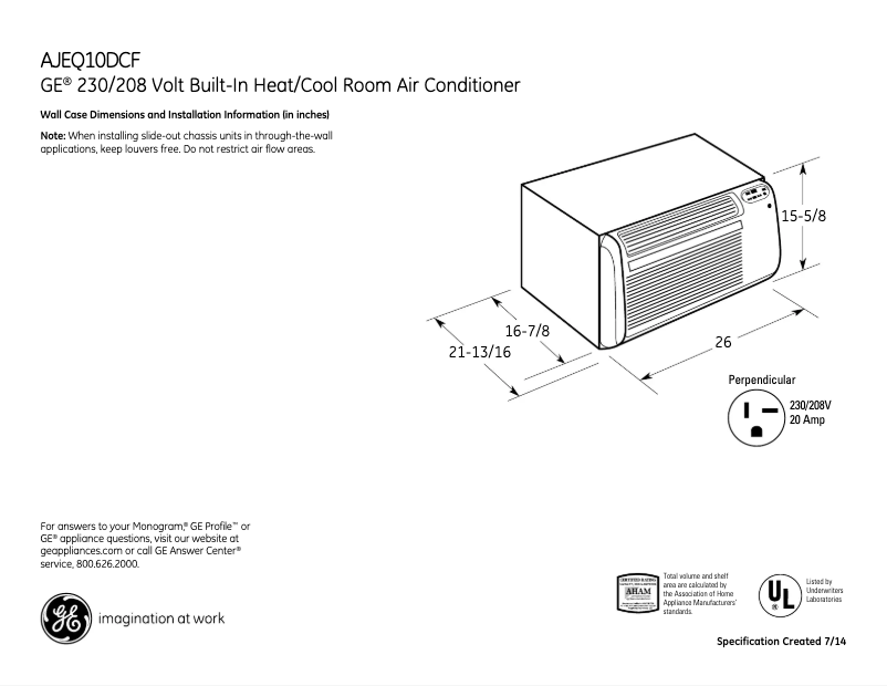 Page 1 of the manual Technical Sheet GE AJEQ10DCF
