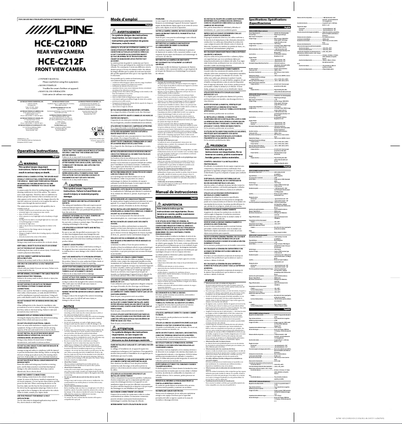 Page 1 de la notice Manuel utilisateur Alpine HCE-C212F
