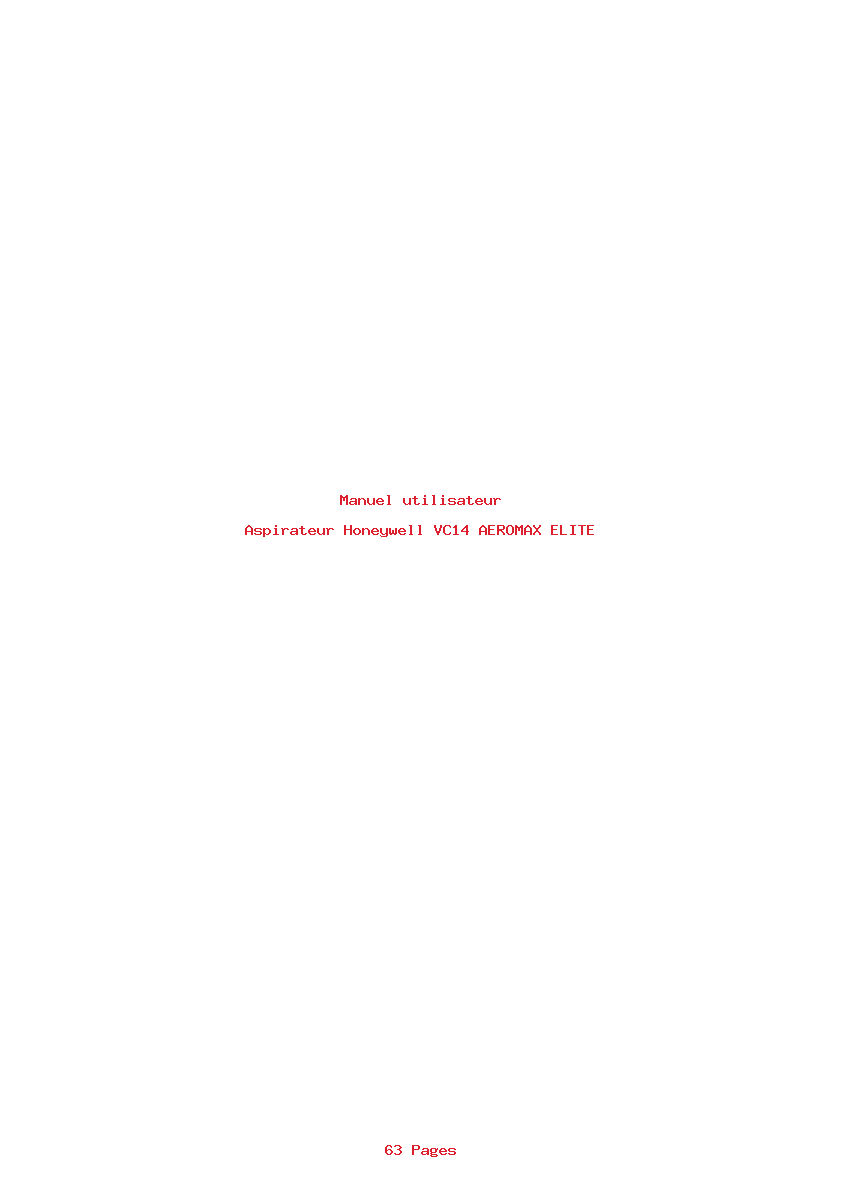 Page 1 de la notice Manuel utilisateur Honeywell VC14 AEROMAX ELITE