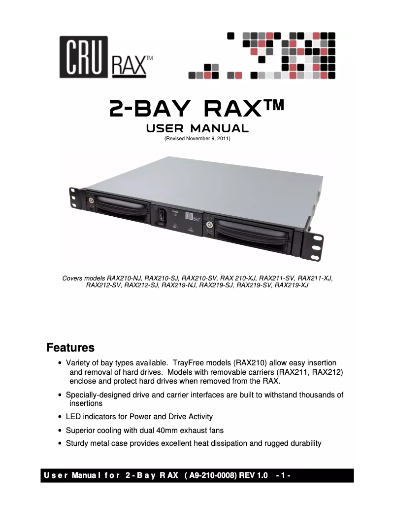 Page 1 de la notice Manuel utilisateur CRU RAX Secure 212-SJ