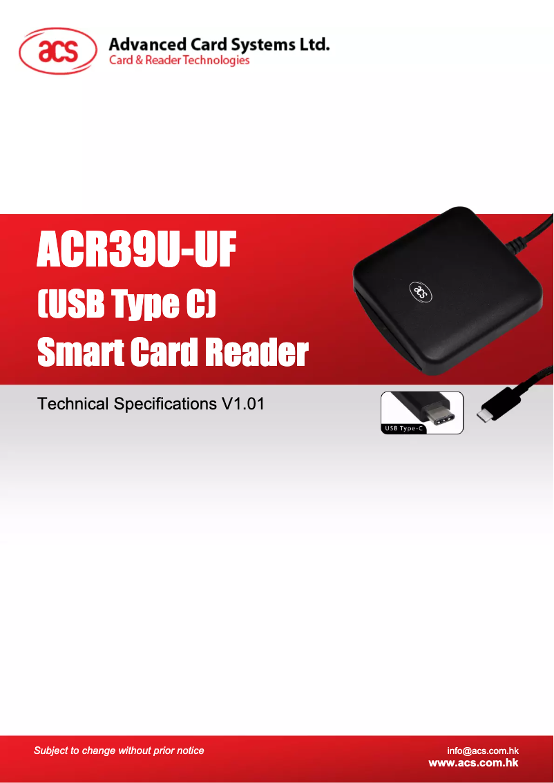 Page 1 de la notice Manuel utilisateur ACS ACR39U-UF