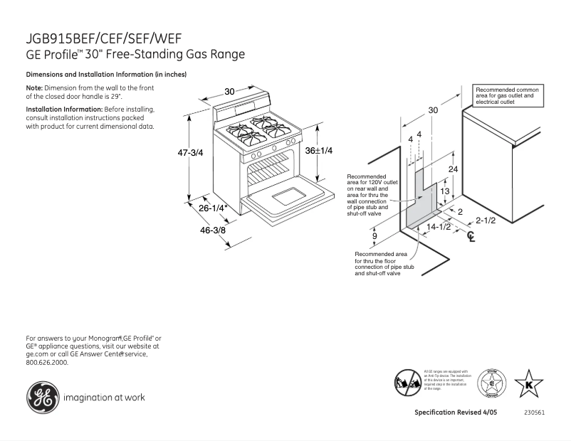 Página 1 del manual Ficha técnica GE Profile JGB915SEFSS