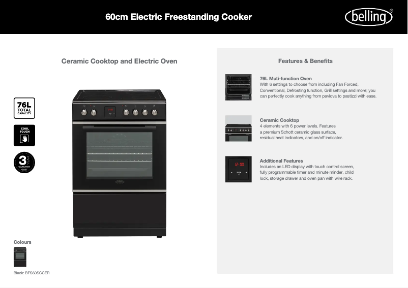 Page 1 de la notice Fiche technique Belling BFS60SCCER