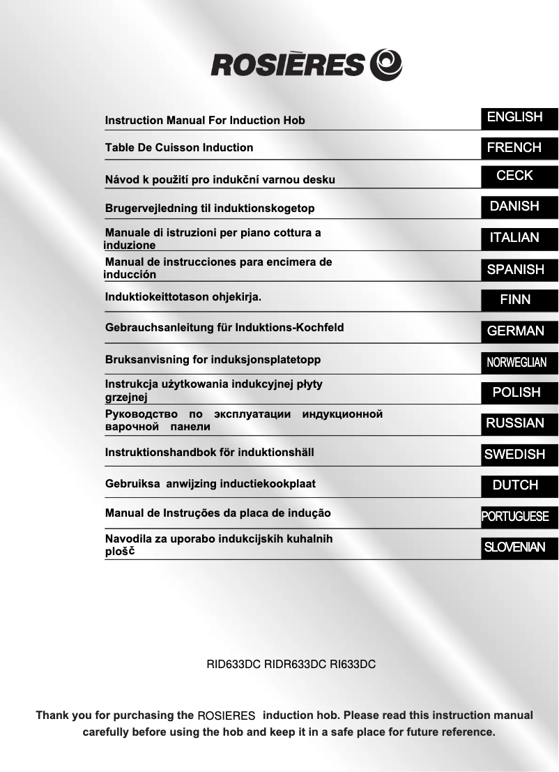 Page 1 de la notice Manuel utilisateur Rosieres RID 633 DC