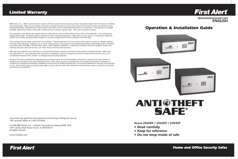 Page 1 de la notice Manuel utilisateur First Alert 2064F