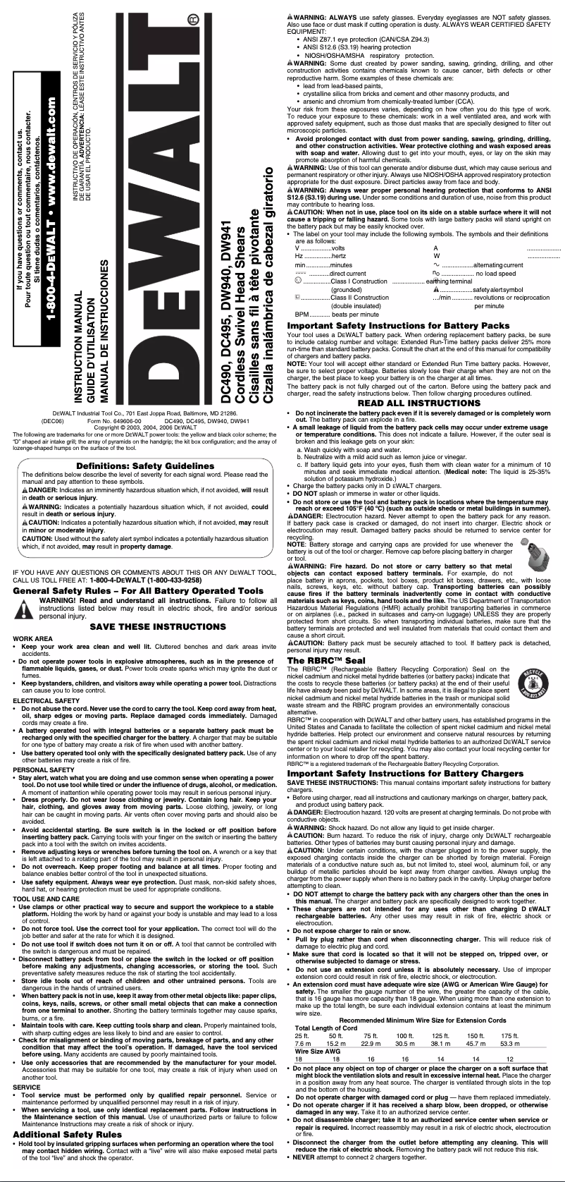 Page 1 de la notice Manuel utilisateur DeWalt DC490P