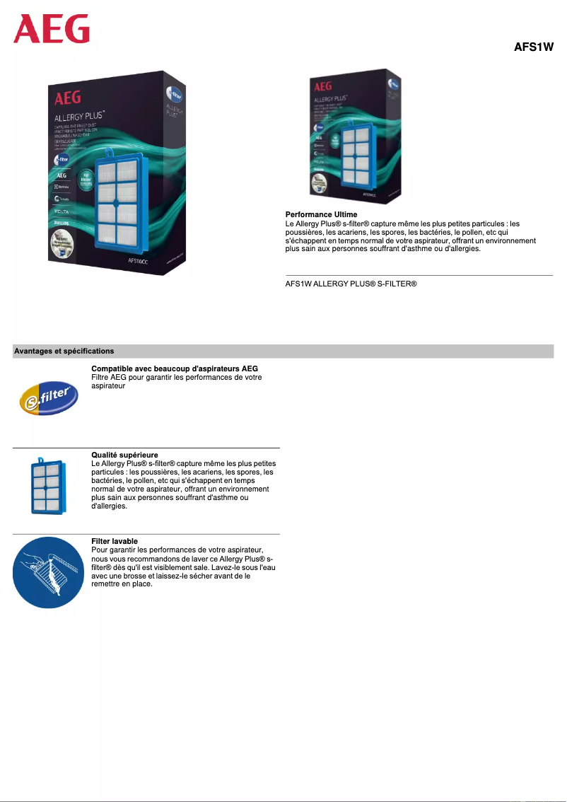 Page 1 de la notice Manuel utilisateur AEG AFS1W