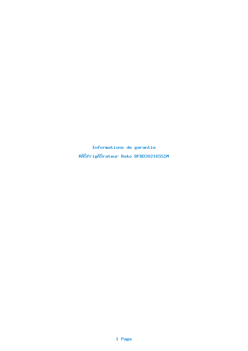 Page 1 de la notice Informations de garantie Beko BFBD30216SSIM