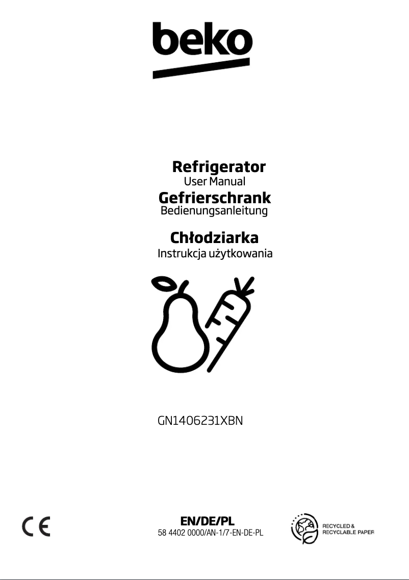 Page 1 de la notice Manuel utilisateur Beko GN1406231XBN