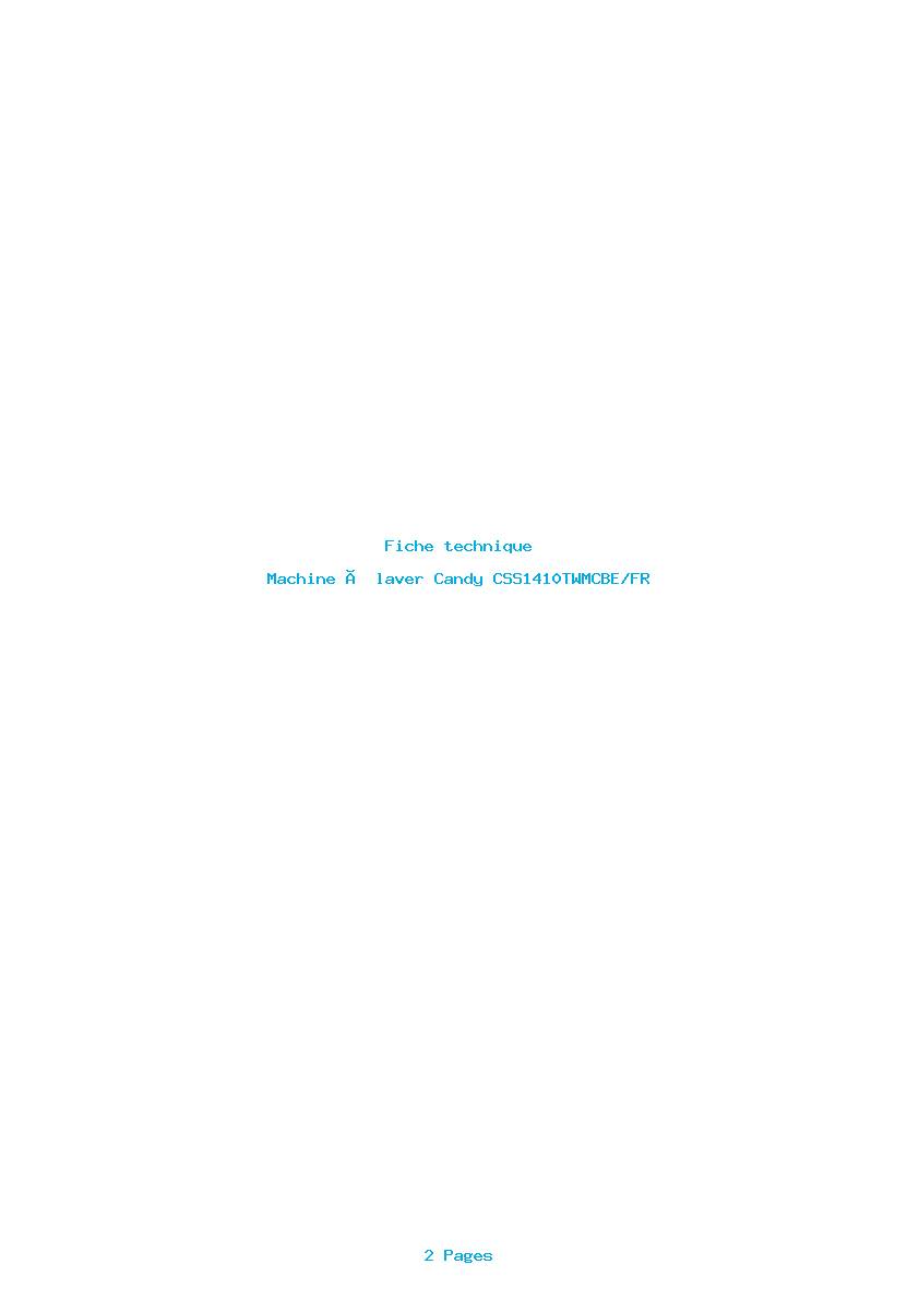 Page 1 de la notice Fiche technique Candy CSS1410TWMCBE/FR