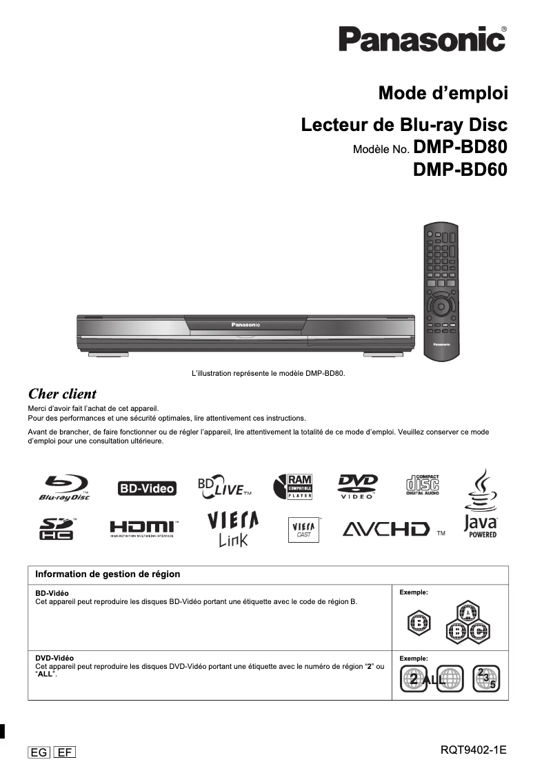 Page 1 of the manual User Manual Panasonic DMP-BD60