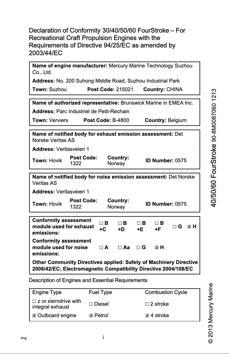 Page 1 de la notice Manuel utilisateur Mercury 40 Fourstroke (2014)
