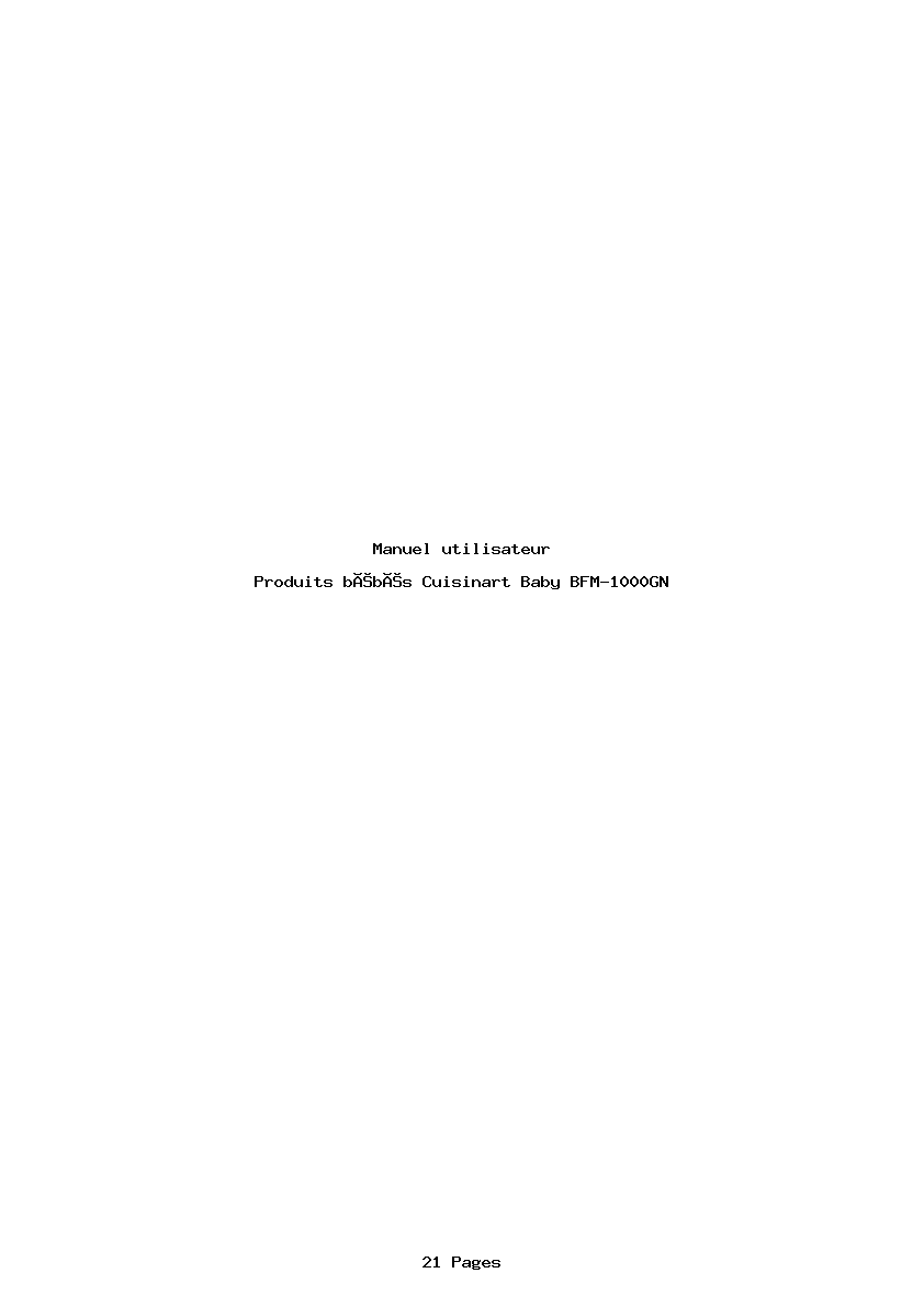 Page 1 de la notice Manuel utilisateur Cuisinart Baby BFM-1000GN