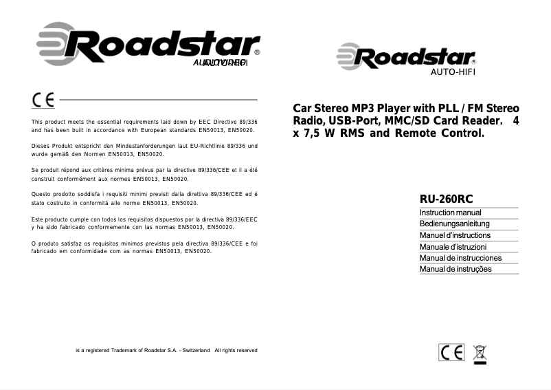 Page 1 of the manual User Manual Roadstar RU-260RC