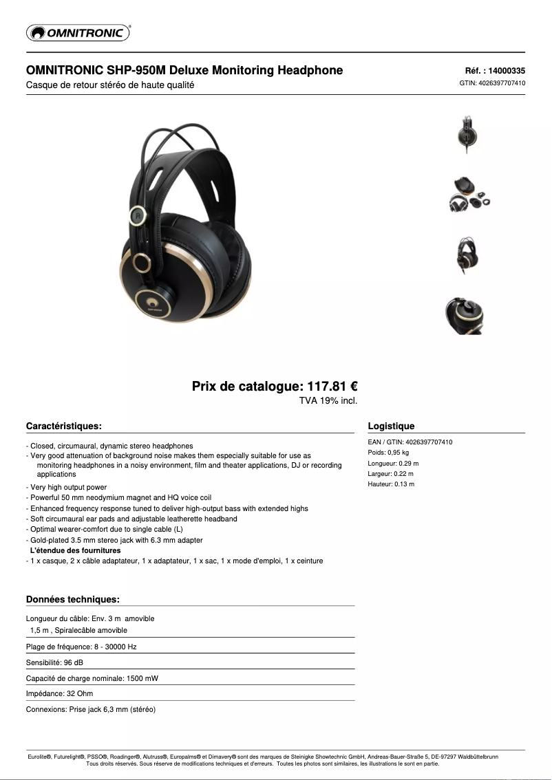Page 1 de la notice Manuel utilisateur Omnitronic SHP-950M