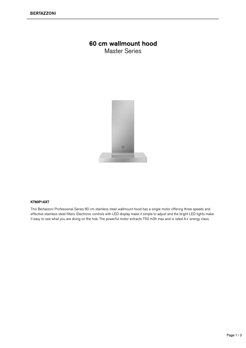 Page 1 de la notice Fiche technique Bertazzoni KT60P1AXT