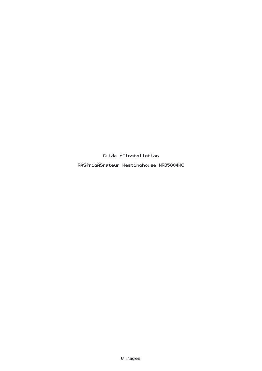 Page 1 de la notice Guide d'installation Westinghouse WRB5004WC