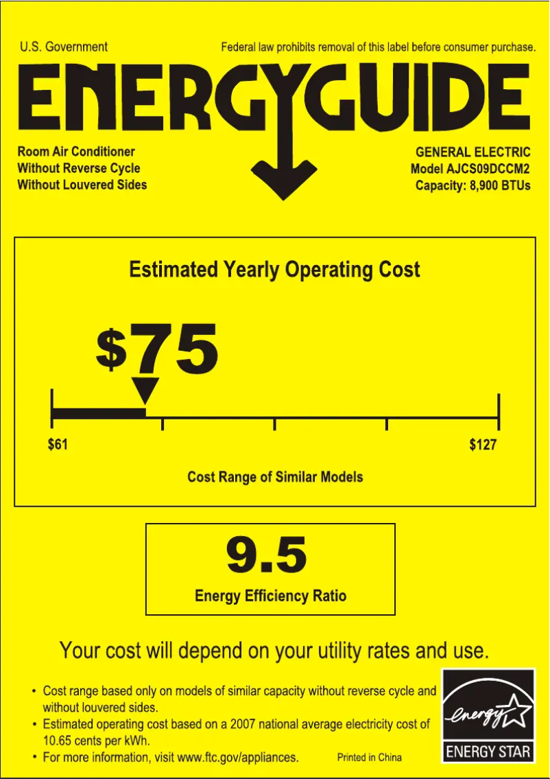 Página 1 del manual Etiqueta energética GE AJCS09DCC