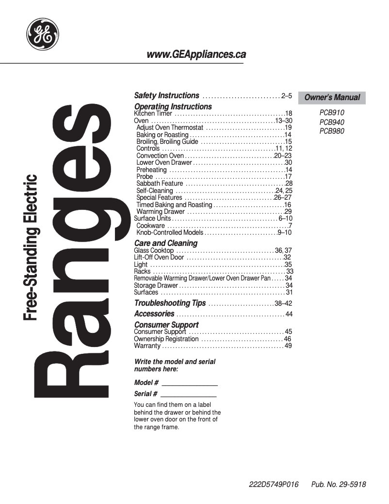 Página 1 del manual Manual de usuario GE PCB980SFSS