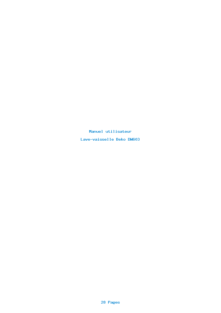Page 1 de la notice Manuel utilisateur Beko DW603