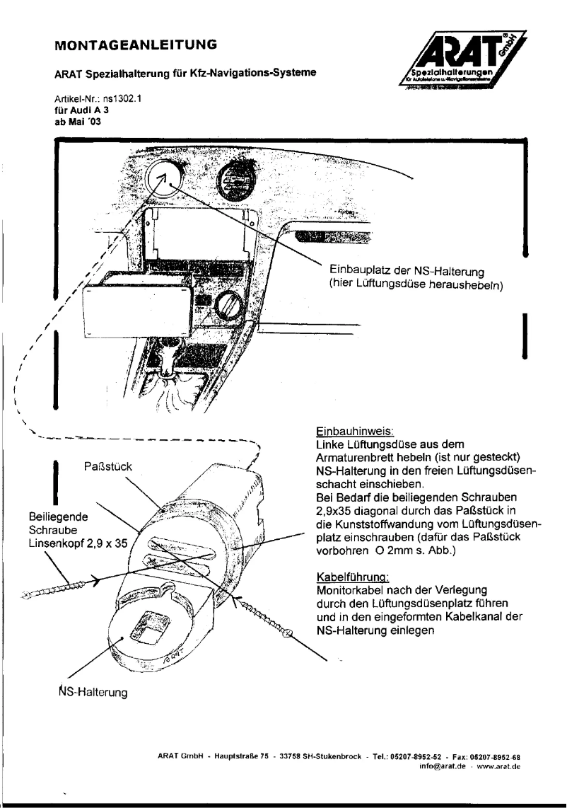 Page 1 de la notice Manuel utilisateur Arat NS1302.1