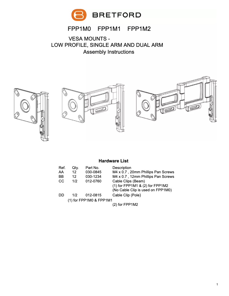 Page 1 of the manual User Manual Bretford FPP1M2
