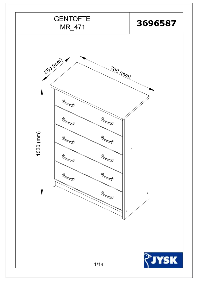Page 1 de la notice Manuel utilisateur JYSK Gentofte (70x103x35)