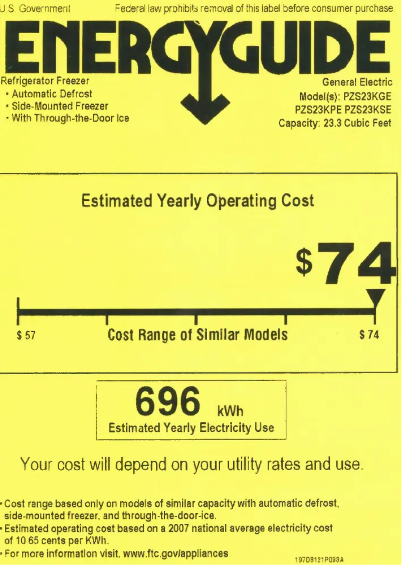 Page 1 of the manual Energy Label GE Profile PZS23KBB