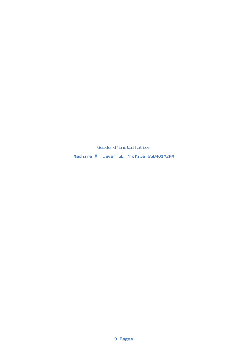 Page 1 de la notice Guide d'installation GE Profile GSD4010ZAA