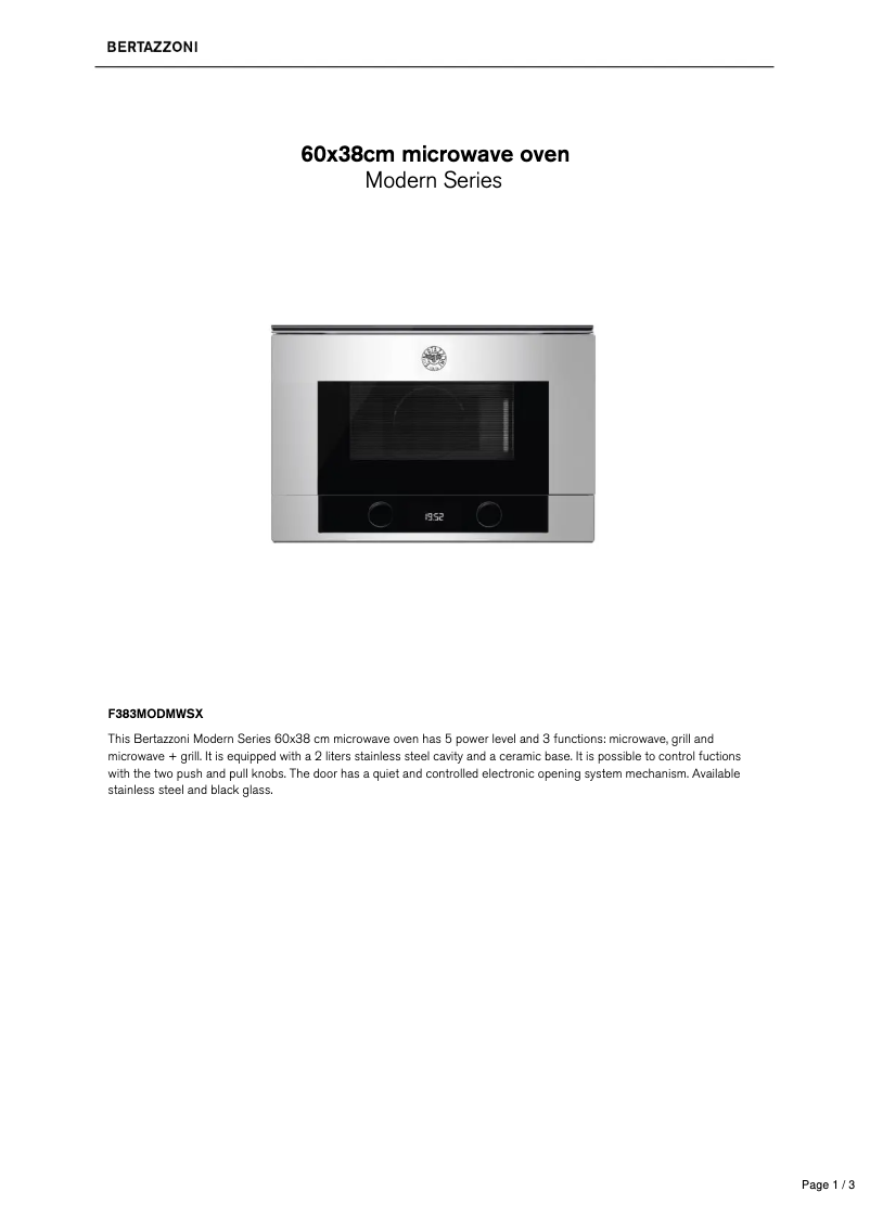 Page 1 de la notice Fiche technique Bertazzoni F383MODMWSX