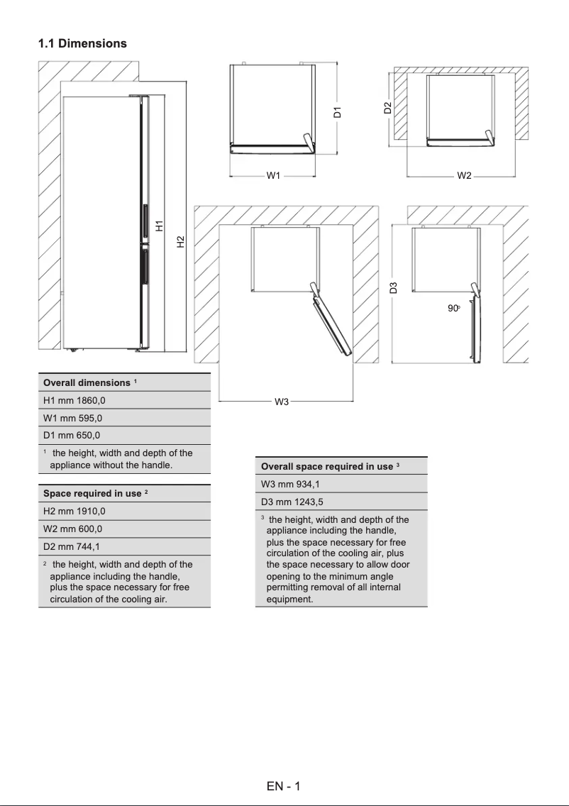 Page 1 de la notice Dessin technique Cylinda KF2385LFVE