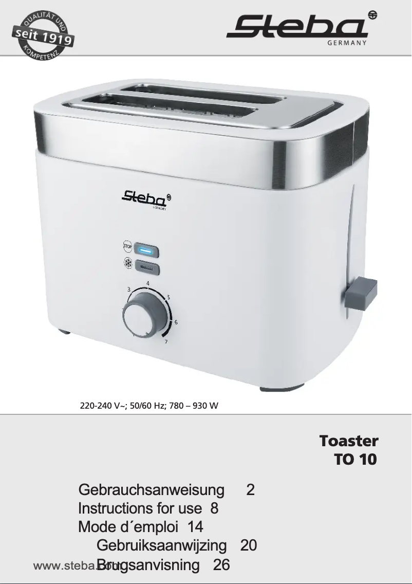Page 1 de la notice Manuel utilisateur Steba TO 10