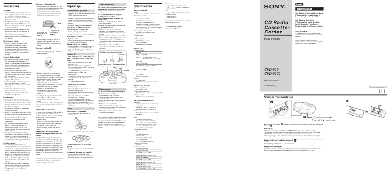 Page 1 de la notice Manuel utilisateur Sony CFD-F10L