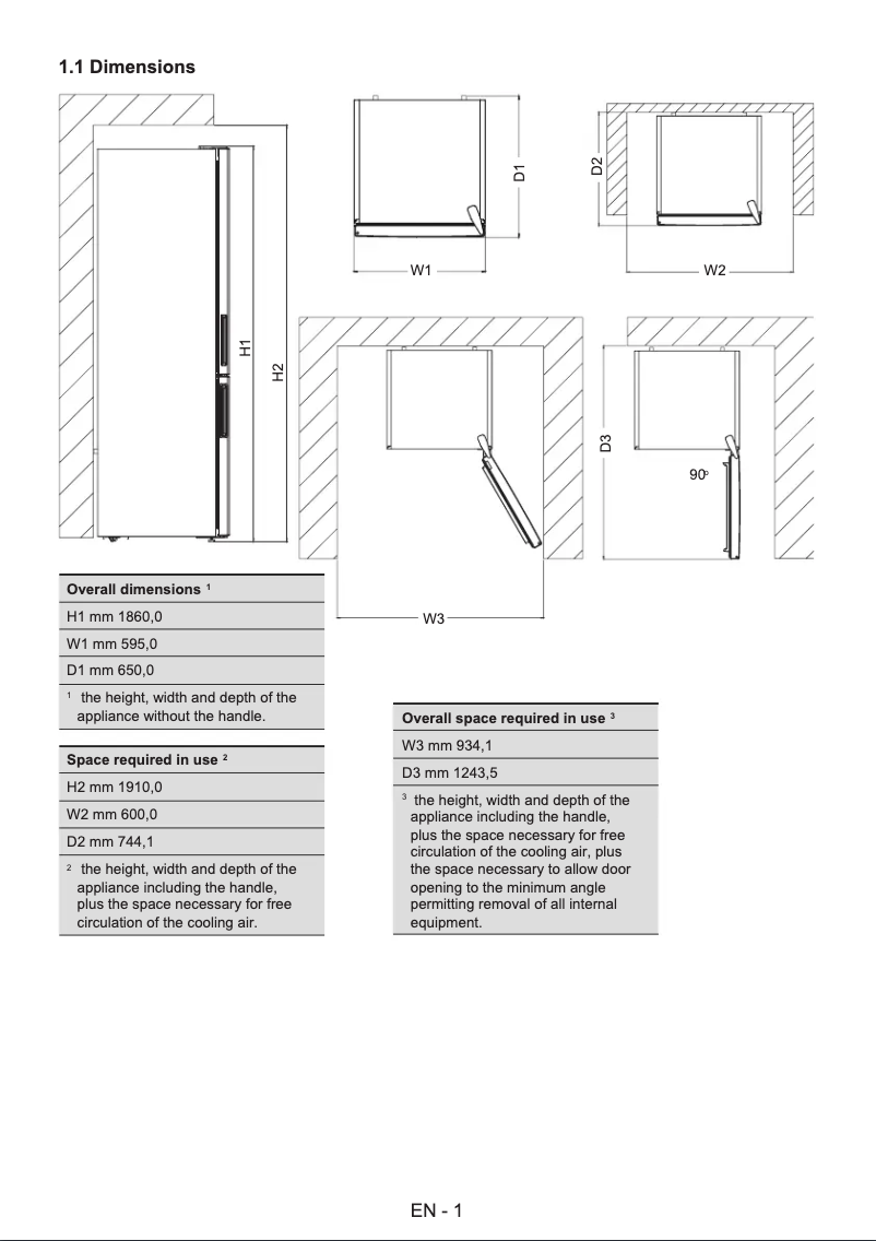 Page 1 de la notice Dessin technique Cylinda KF3485XNERFHE