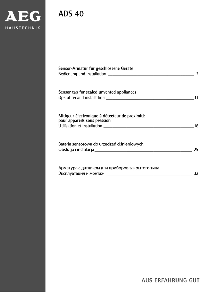 Page 1 de la notice Manuel utilisateur AEG ADS40