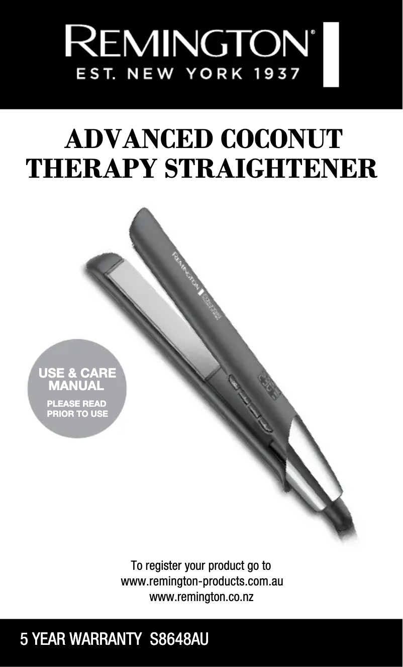 Page 1 de la notice Manuel utilisateur Remington Advanced Coconut Therapy S8648AU