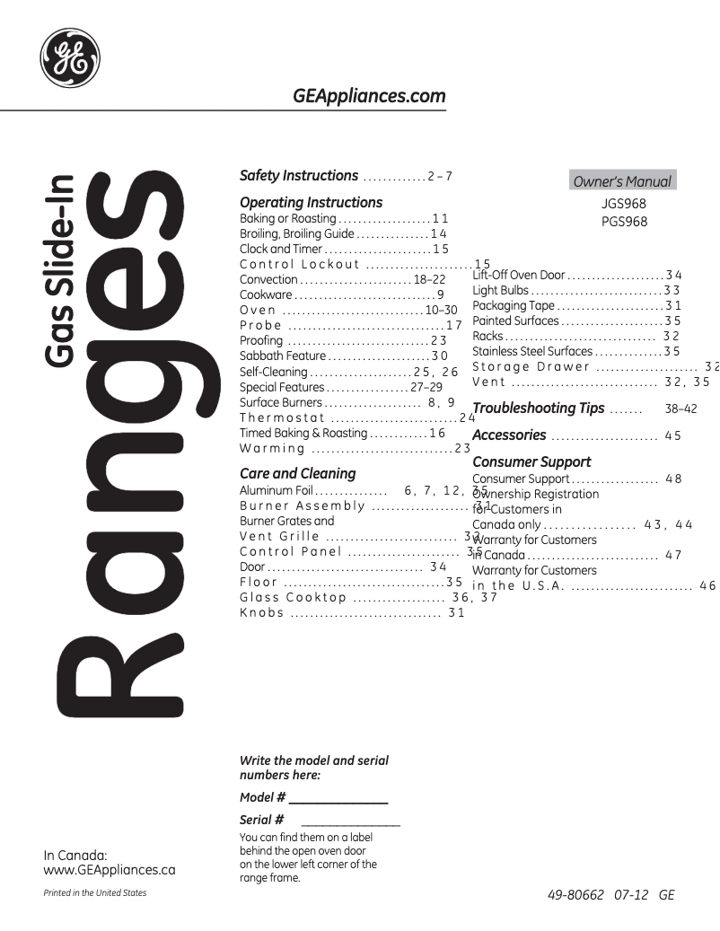 Page 1 de la notice Manuel d'utilisation et d'entretien GE Profile PGS968SEPSS