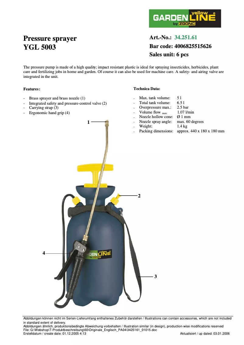 Page 1 de la notice Manuel utilisateur Yellow Garden Line YGL 5003