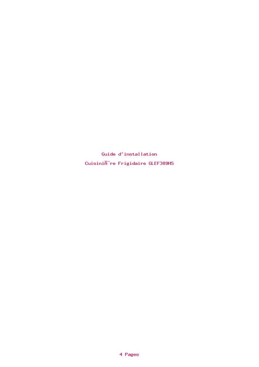 Page 1 de la notice Guide d'installation Frigidaire GLEF389HS