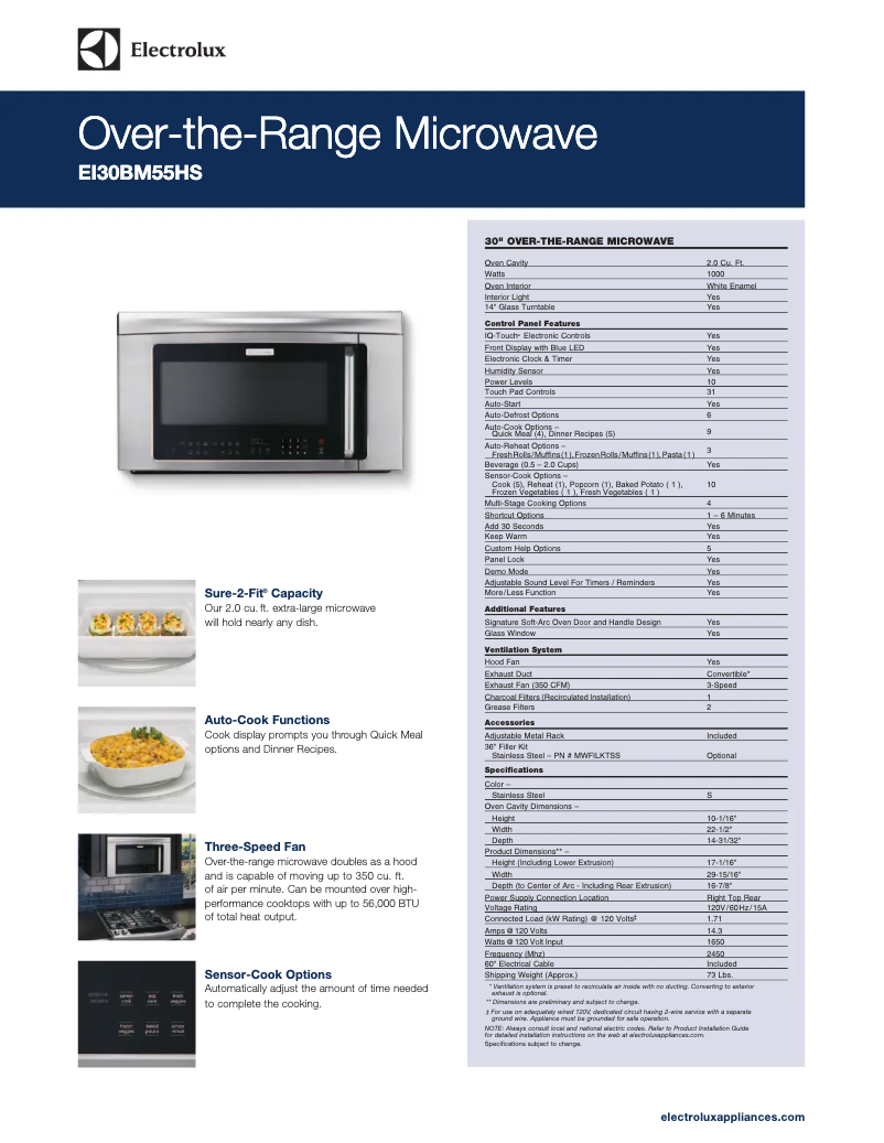 Página 1 del manual Ficha técnica Electrolux EI30BM55HS