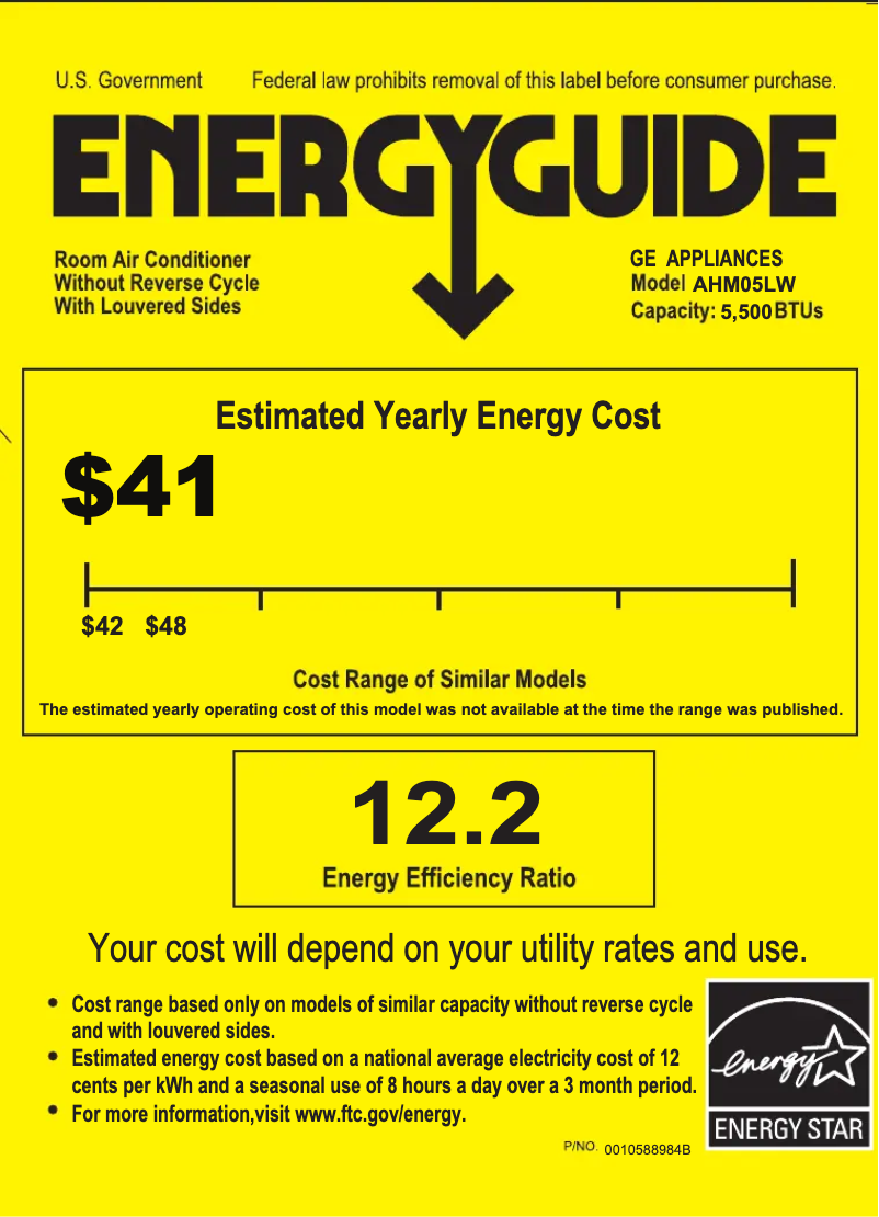 Página 1 del manual Etiqueta energética GE AHM05LW