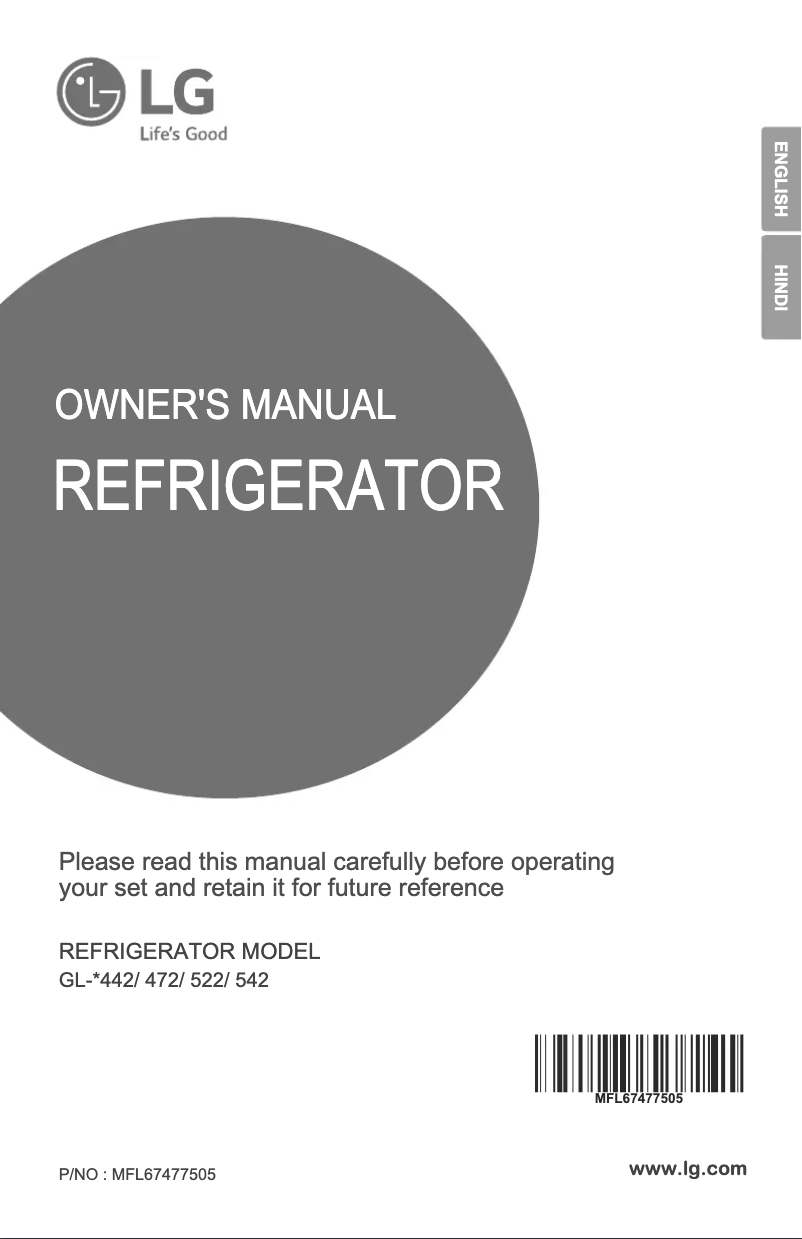 Page 1 de la notice Manuel utilisateur LG GL-T522GDWL
