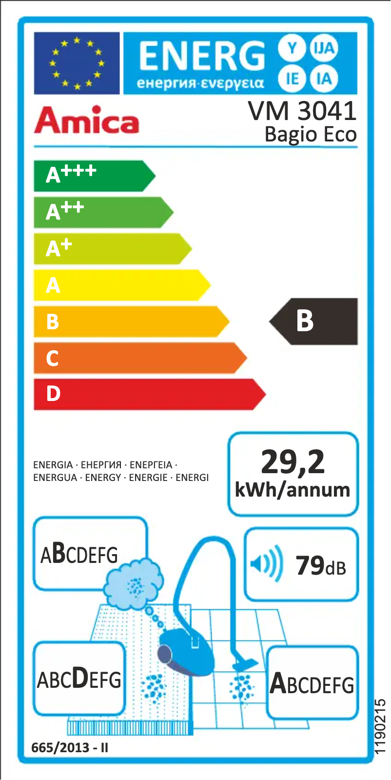 Page 1 of the manual Energy Label Amica Bagio Eco VM 3041