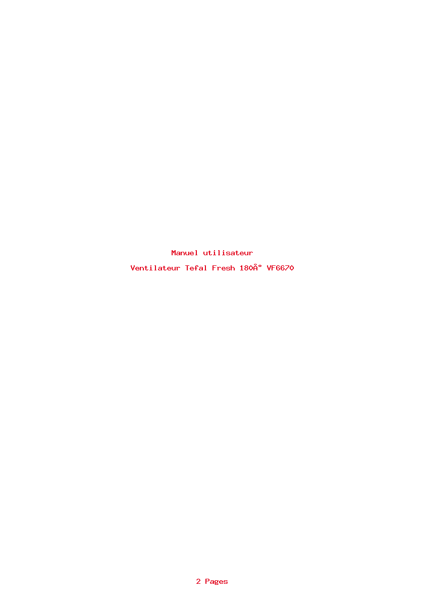 Page 1 de la notice Manuel utilisateur Tefal Fresh 180° VF6670