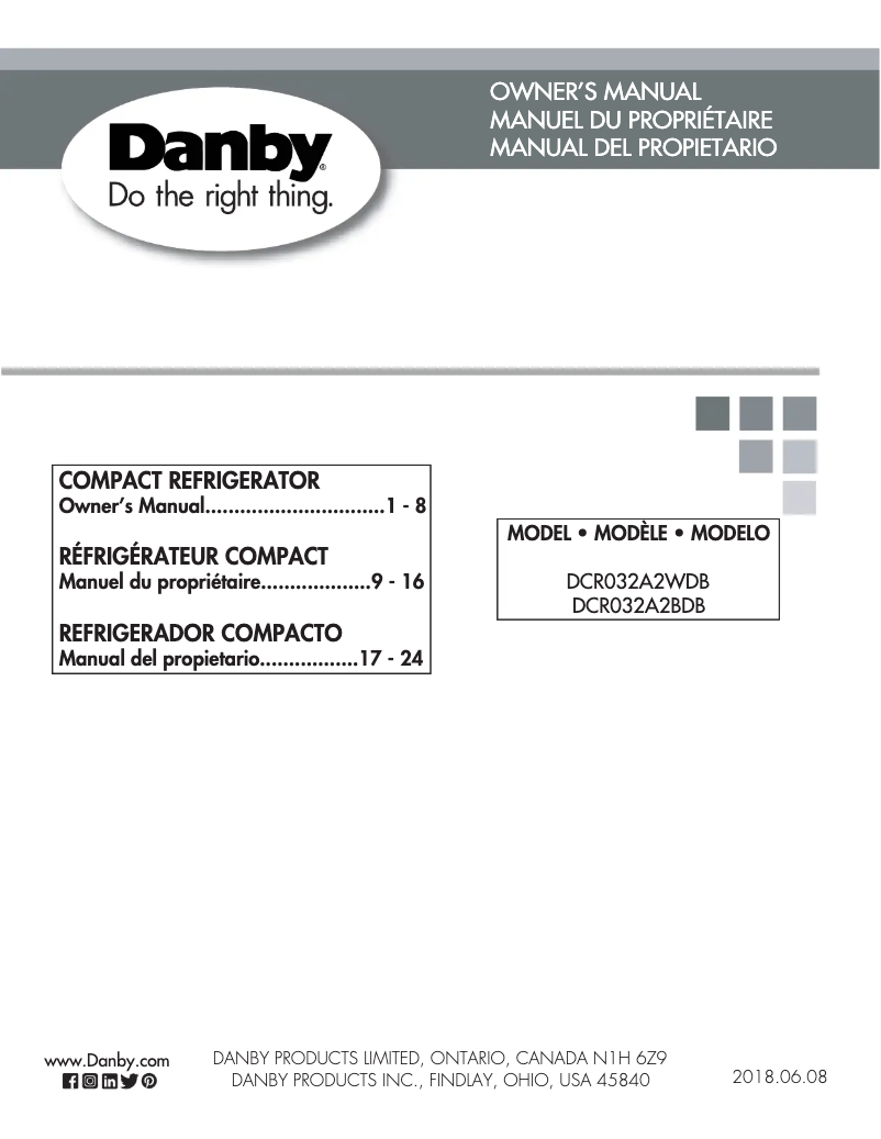 Page 1 de la notice Manuel utilisateur Danby DCR032A2WDB