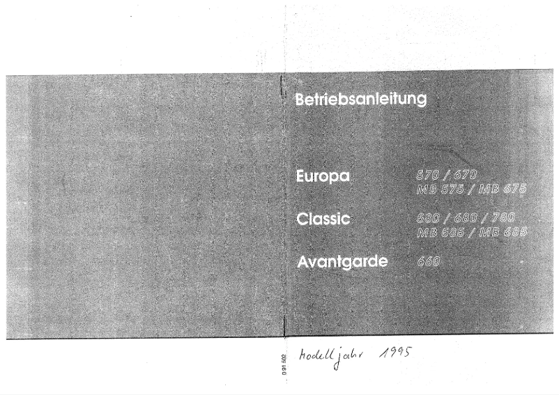 Page 1 de la notice Manuel utilisateur Tabbert Avantgarde 660 (1995)