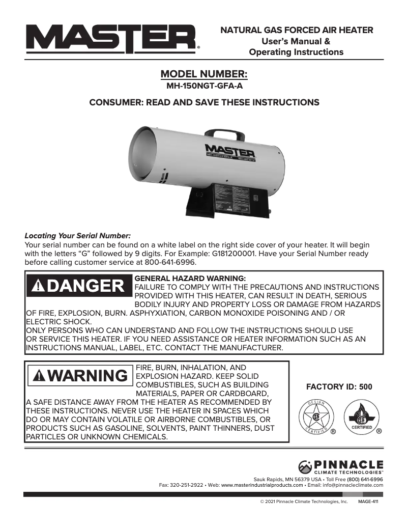 Page 1 de la notice Manuel utilisateur Master MH-150NGT-GFA-A
