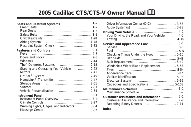 Página 1 del manual Manual de usuario Cadillac CTS-V (2005)